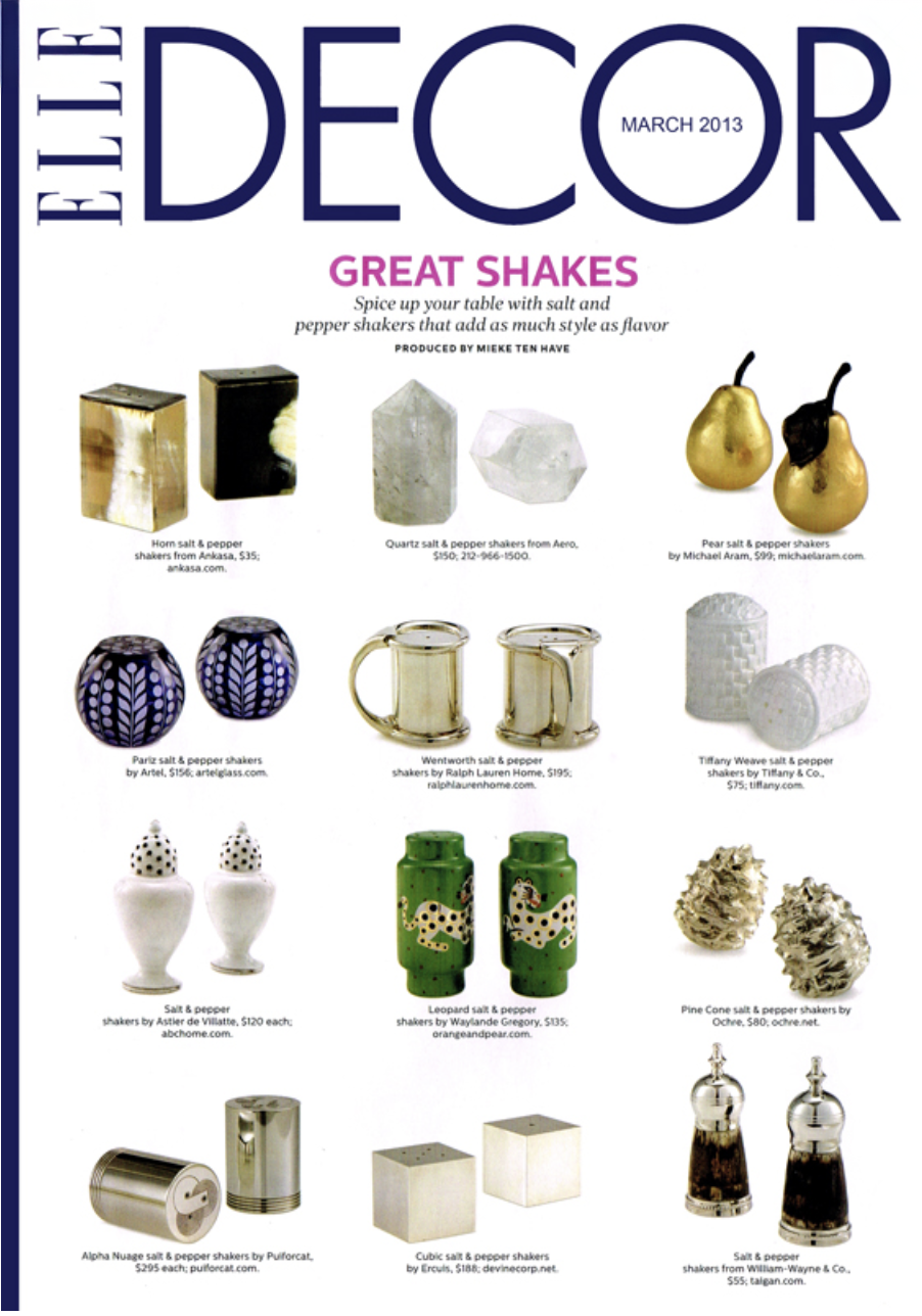 Artěl’s Salt and Pepper Shakers Featured in Elle Decor – March 2013
