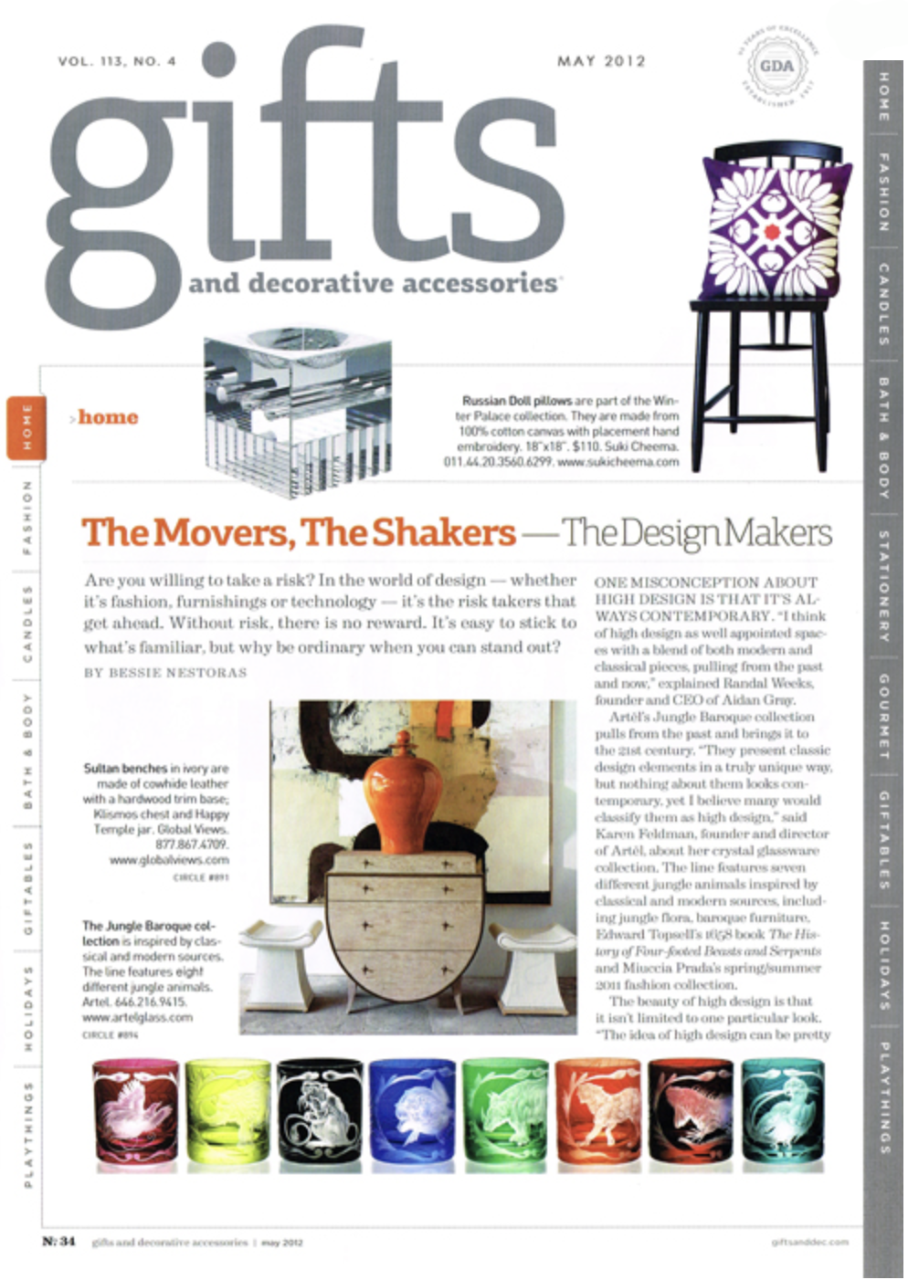 Artěl’s Jungle Baroque Set Featured in Gifts and Decorative Accessories – May 2012