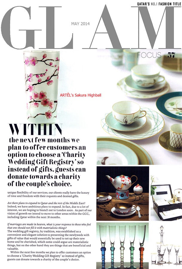 Artěl’s Sakura Highball Featured in Glam Magazine – May 2014