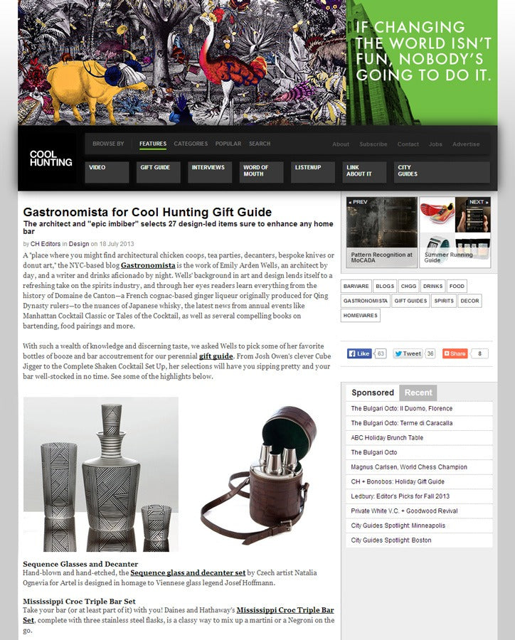 Artěl’s Sequence Barware Featured on CoolHunting.com Gift Guide – July 2013