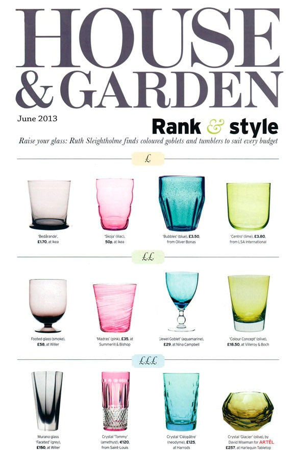 Artěl’s Glacier Double Old Fashioned Featured in House & Garden – June 2013