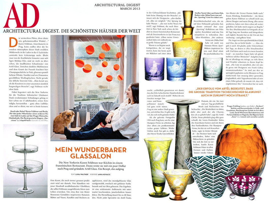 Artěl’s Glass Featured in Architectural Digest – March 2013